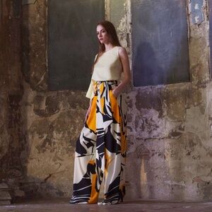 AQ/AQ Cream and Orange Wide Leg Pants